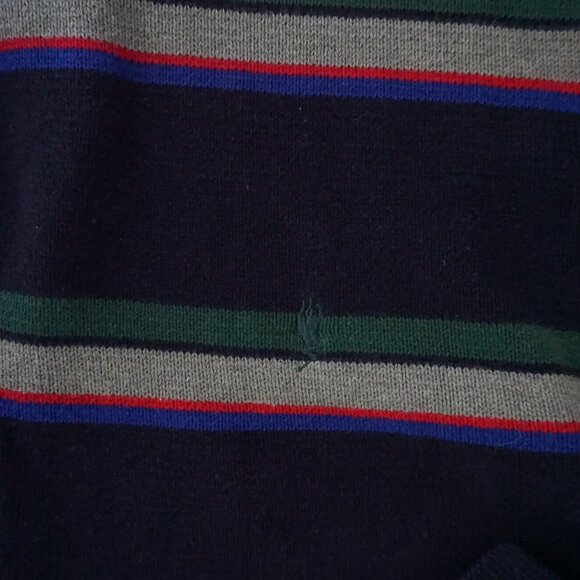 Polo Ralph Lauren Navy Stripe Knit Collared Sweater Old Money Collegiate Large - Picture 10 of 11